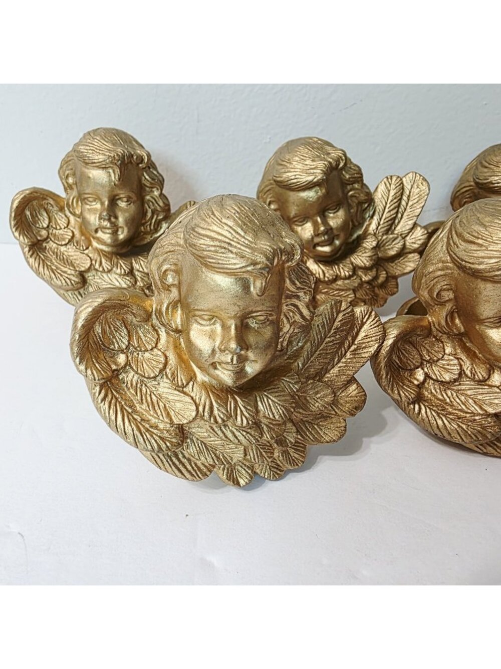6 Vtg Gold Gilded Cherub Angel Wings Napkin Ring Holders Holiday Christmas Decor